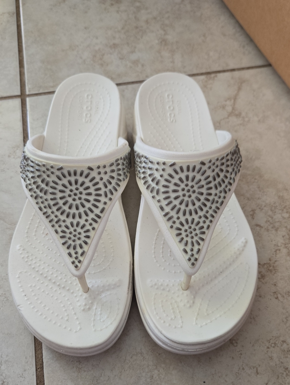 CROCS White Jeweled Thong Sandals